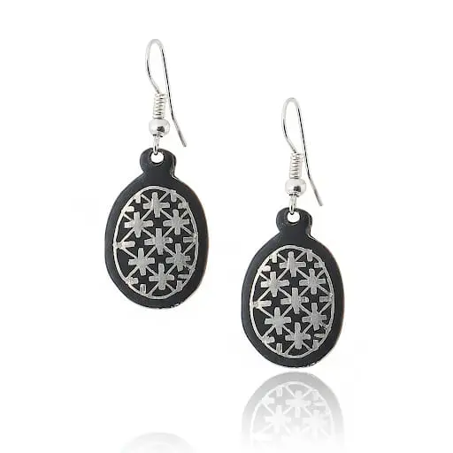Bidri Silver Inlay Earrings Pair