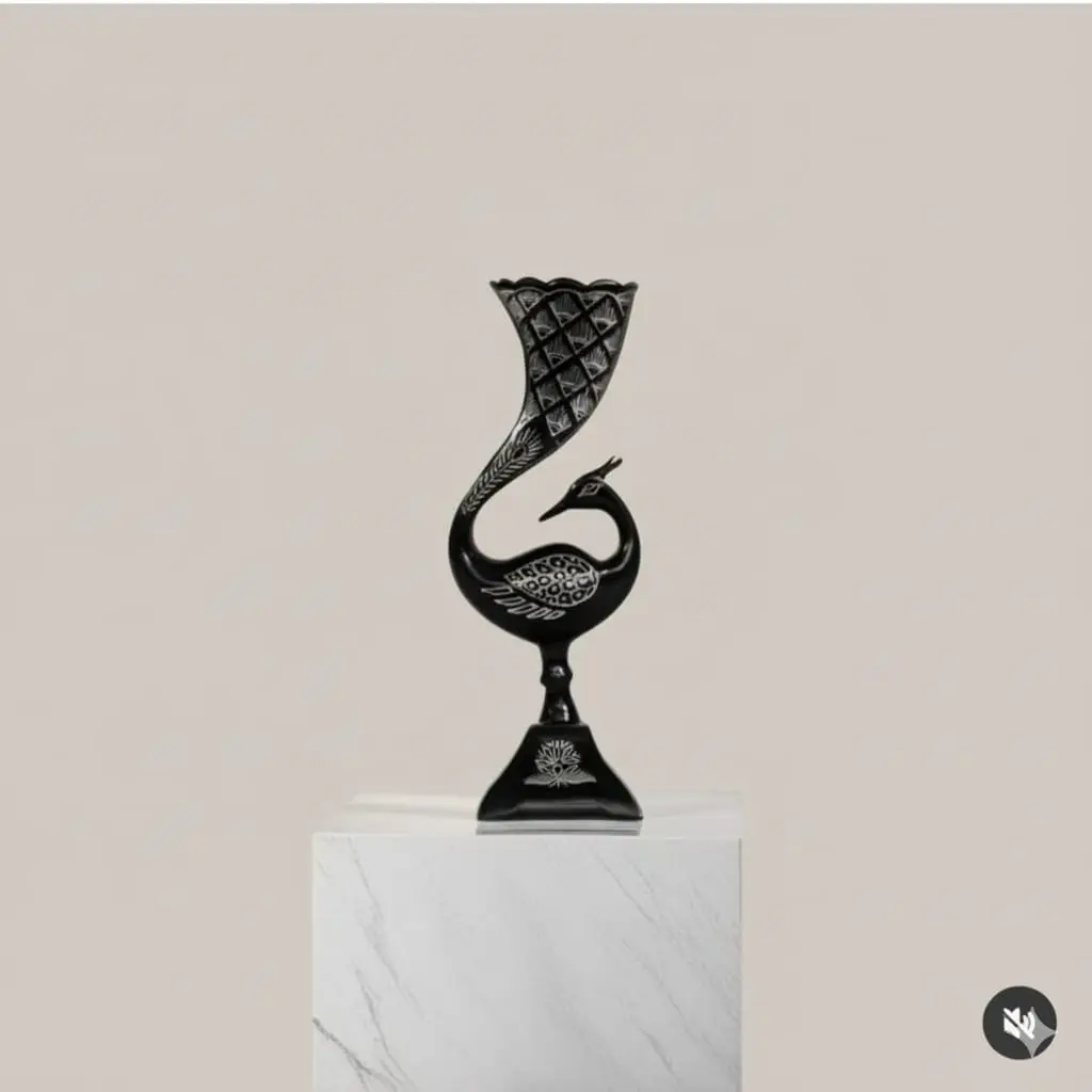 Bidri Silver Inlay Peacock Vase