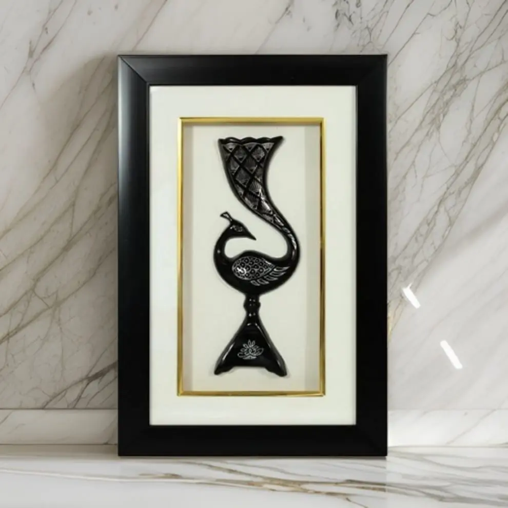 Bidriware Silver Inlay Peacock Frame