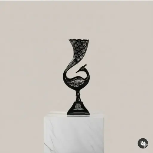 Bidri Silver Inlay Peacock Vase